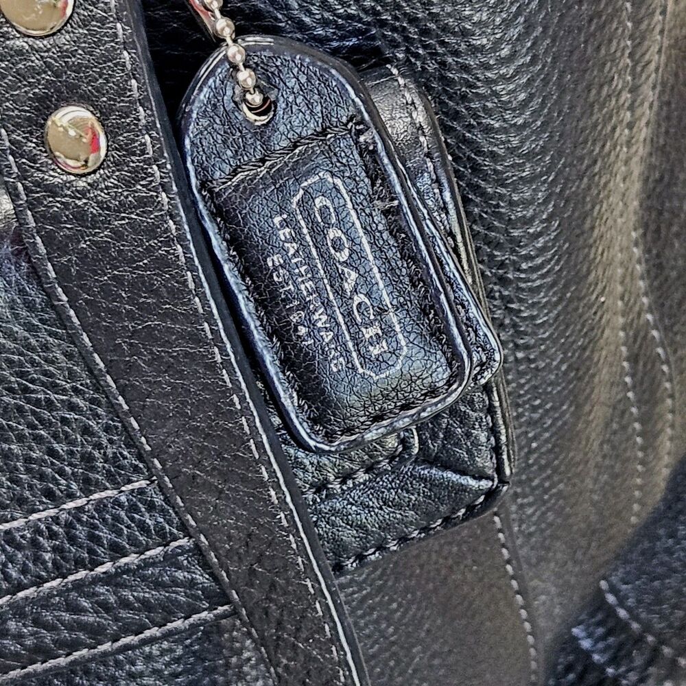 COACH Penelope Shoulder Bag Black Pebbled Leather F19264 Front Turn-Lock Tote - Picture 11 of 16